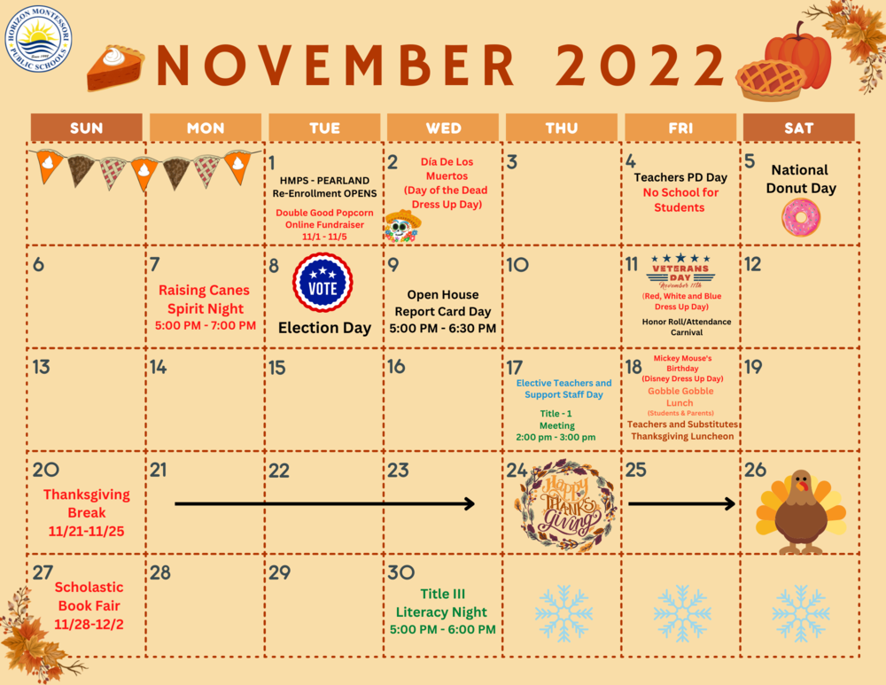 November - Calendar of Events (Updated Calendar)
